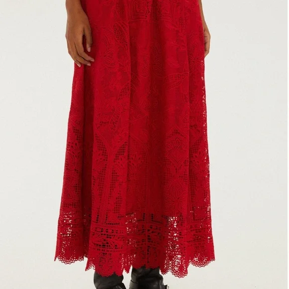 NWT FARM Rio Red Guipure Boho Garden Skirt - Picture 2 of 6